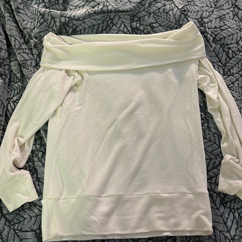 Comfortable cream Cupcakes & Cashmere off the shoulder sweater